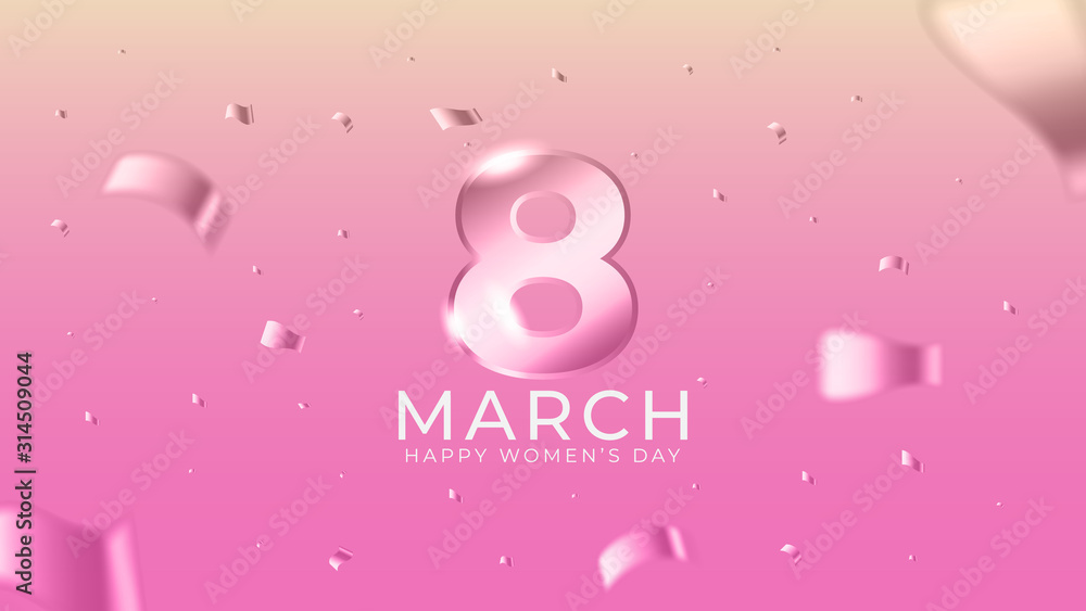 8th march happy women’s day. International women’s day with pink background and spark confetti. Happy mother’s day. Illustration vector EPS 10.