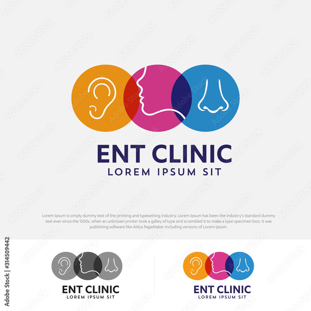 ENT logo Head for ear, nose, throat doctor. logo Line vector icon. Editable stroke. illustration Flat linear