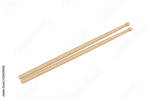 Wooden drumsticks isolated on white background 3d rendering