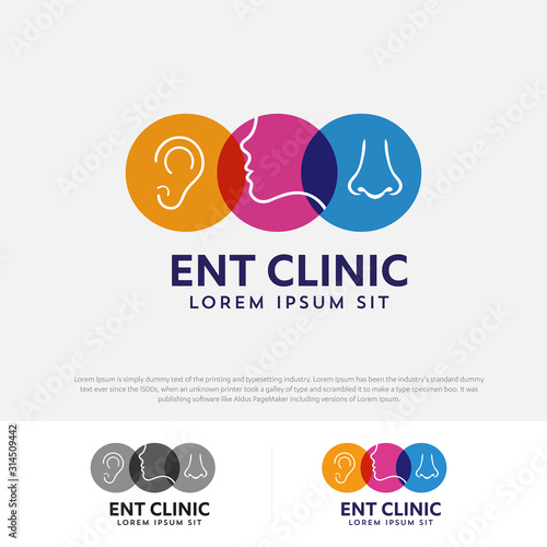 ENT logo Head for ear, nose, throat doctor. logo Line vector icon. Editable stroke. illustration Flat linear
