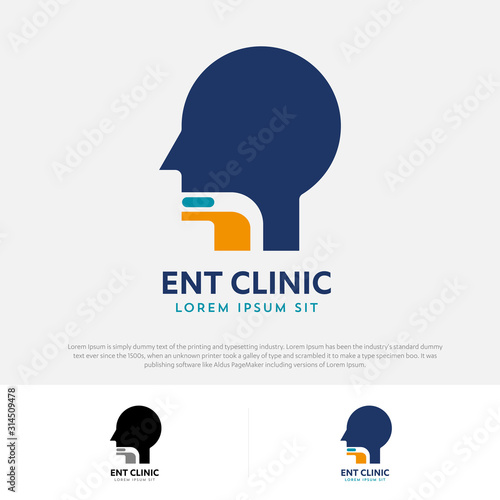 ENT logo Head for ear, nose, throat doctor. logo Line vector icon. Editable stroke. illustration Flat linear