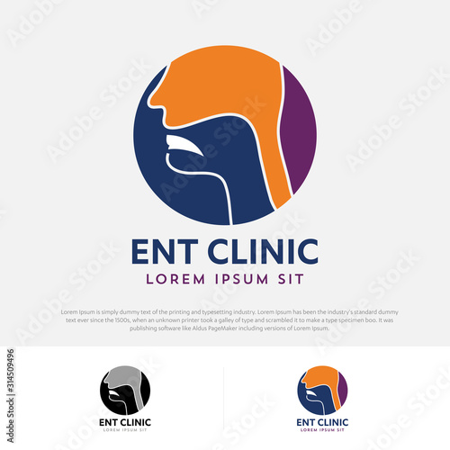 ENT logo Head for ear, nose, throat doctor. logo Line vector icon. Editable stroke. illustration Flat linear
