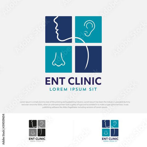 ENT logo Head for ear, nose, throat doctor. logo Line vector icon. Editable stroke. illustration Flat linear