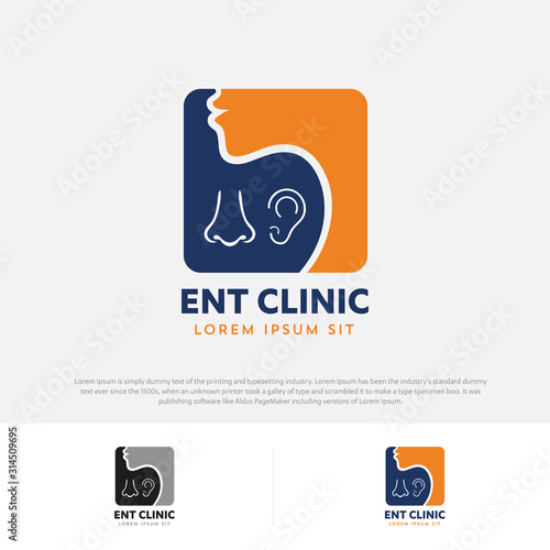 ENT logo Head for ear, nose, throat doctor. logo Line vector icon. Editable stroke. illustration Flat linear