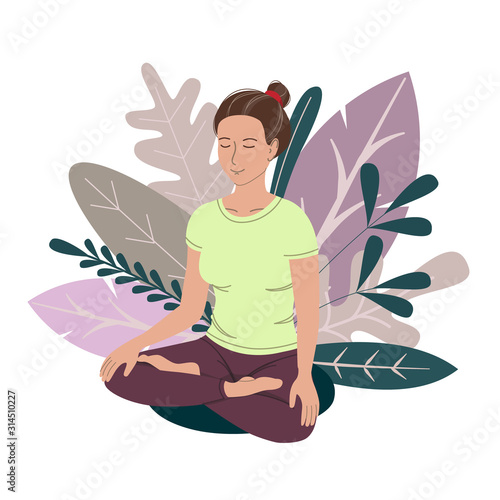 Smiling girl practicing yoga