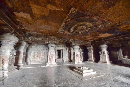 Interior of Indra Sabha Jain Temple at Ellora Caves  India