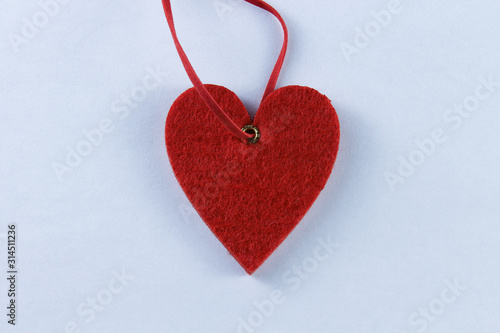 Big red heart on a blue wooden background. Valentine s day concept