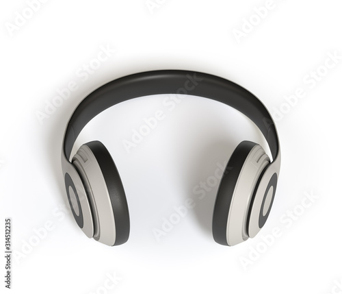 Headphones Isolated on White Background 3d rendering. Listen to music