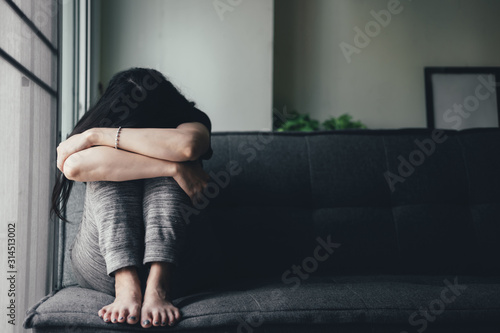 panic attacks alone young woman sad fear stressful depressed emotion.crying begging help.stop abusing domestic violence,person with health anxiety,people bad frustrated exhausted feeling down © panitan