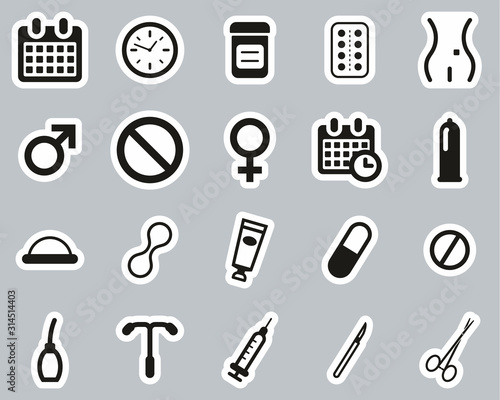 Contraception Methods Icons Black & White Sticker Set Big