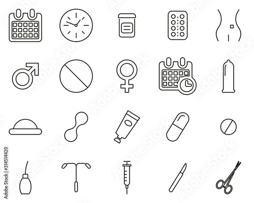 Contraception Methods Icons Thin Line Set Big
