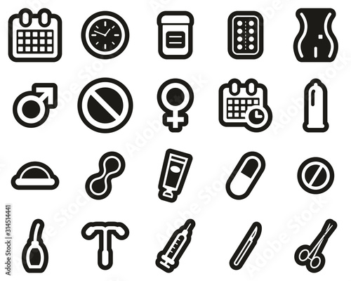 Contraception Methods Icons White On Black Sticker Set Big