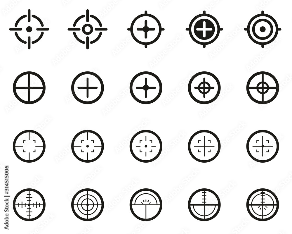 Crosshair or Sight Icons Black & White Set Big