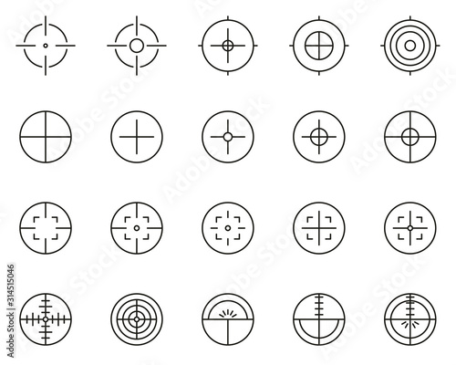 Crosshair or Sight Icons Black & White Thin Line Set Big