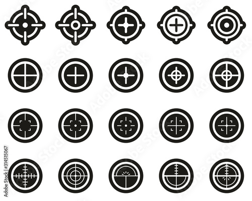 Crosshair or Sight Icons White On Black Sticker Set Big