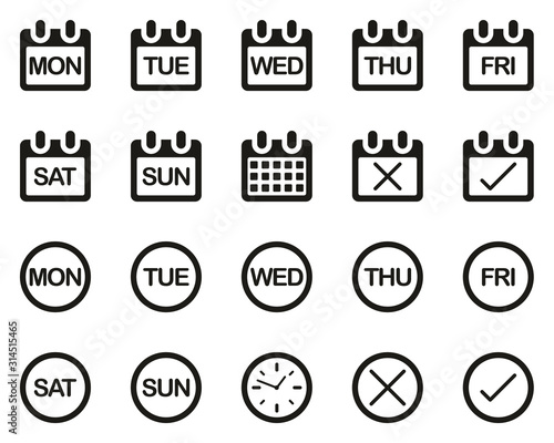 Days Of The Week Icons Black & White Set Big