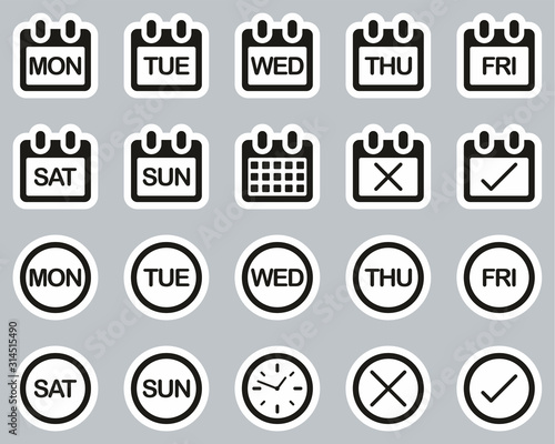 Days Of The Week Icons Black & White Sticker Set Big