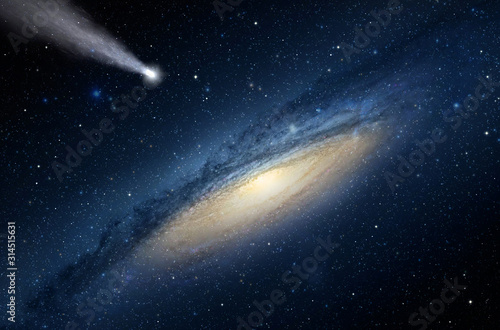 Stars, comet and galaxy space sky night background