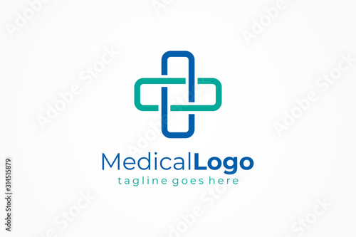 Cross Line Medical Logo Health Symbol Pharmacy Icon. Flat Vector Logo Design Template Element