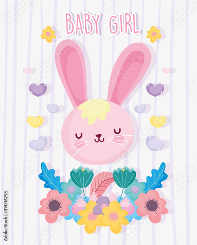 boy or girl, gender reveal its a girl cute rabbit flowers hearts card