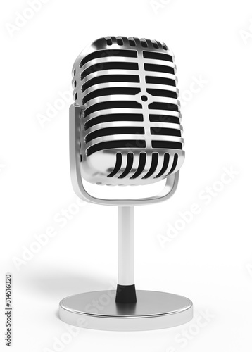 Retro microphone isolated on white background 3d rendering