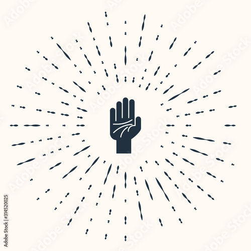 Grey Palmistry of the hand icon isolated on beige background. Abstract circle random dots. Vector Illustration