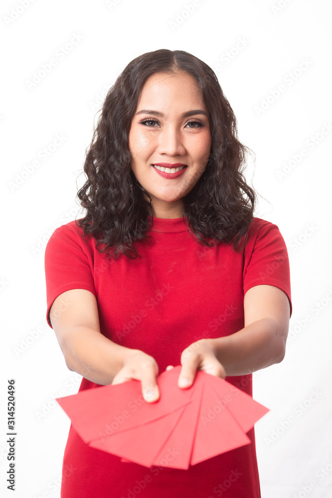Girl in red dress and Chinese new year Girl in red dress and Chinese new year