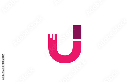 pink white alphabet letter U logo design icon for business company