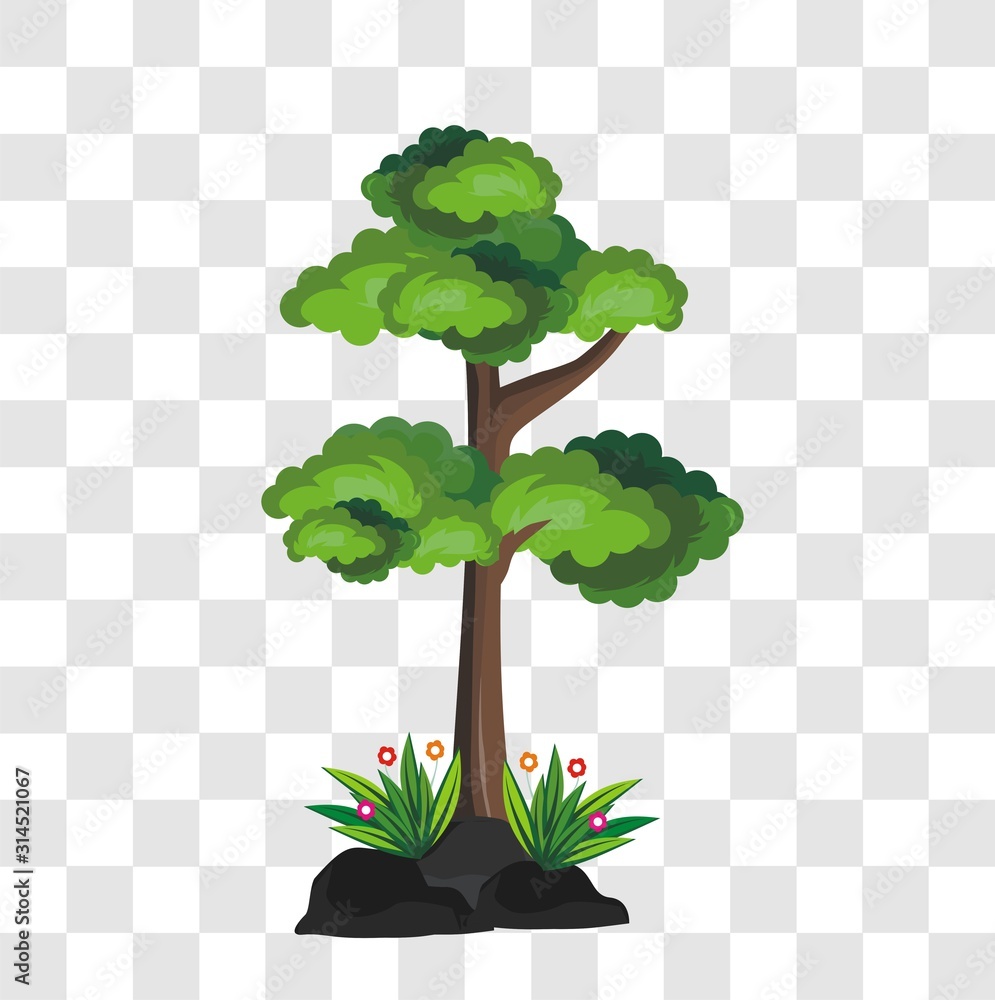 Obraz premium Vector design of trees and flowers cartoon on transparant background