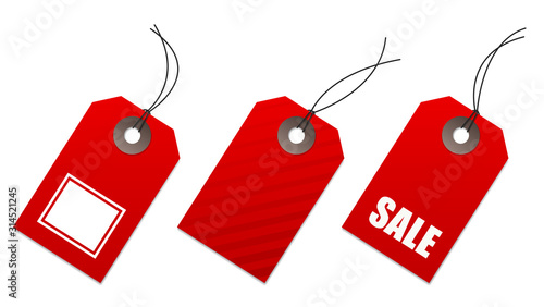 Set of red price tags, for sale and shopping communication