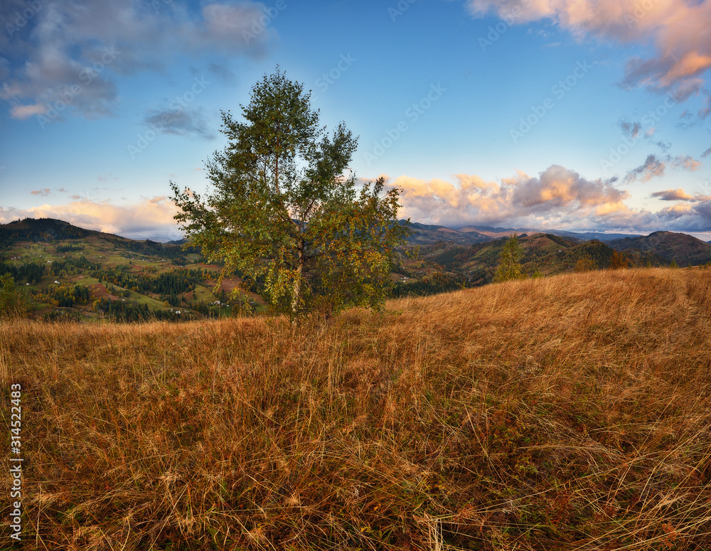 morning Carpathian mountains. picturesque autumn sunrise