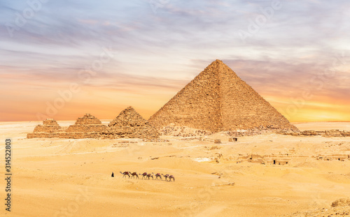 The Menkaure Pyramid complex, Giza desert, Cairo, Egypt
