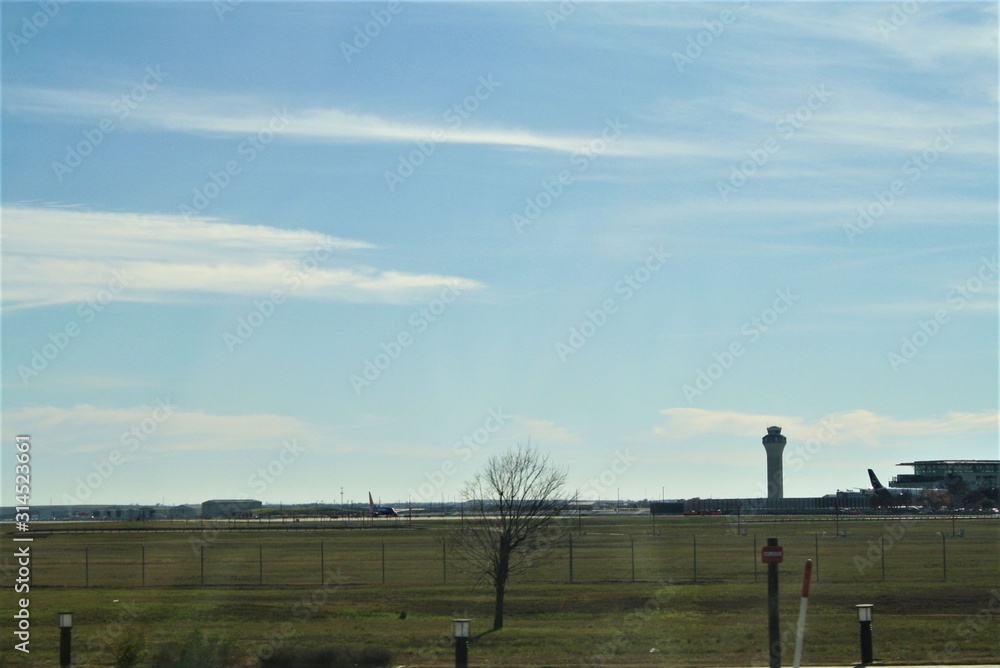 Fototapeta premium landscape with fence and blue sky