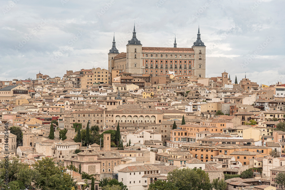 Majestic view of the city of Toledo, Spain. Panoramic cityscape of the old city of Toledo in Spain