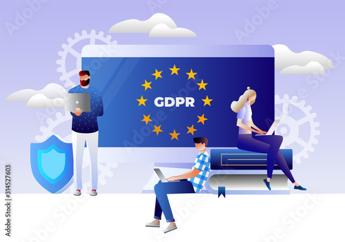 General rules for data protection GDPR. The European Commission strengthens and unifies the protection of personal data. Vector illustration