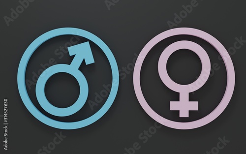 Gender. Abstract Male and Female 3d symbol sign, Man and Woman blue & pink pastel icon on black background for graphic and web design & minimal love idea or creative concept. 3d illustration