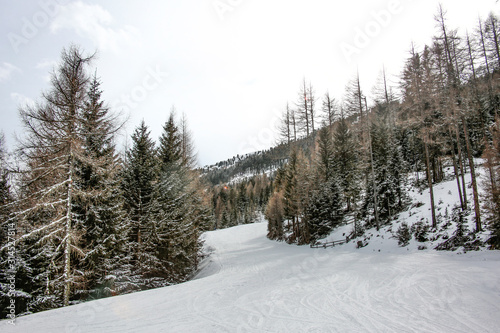 Landscape of mountains and winter road.Free space for your decoration. 