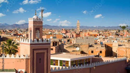 Minaret Tower On The Historical Walled City (medina) In Marrakech. Morocco photo