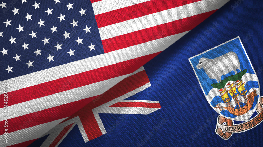 Naklejka premium United States and Falkland Islands two flags textile cloth, fabric texture