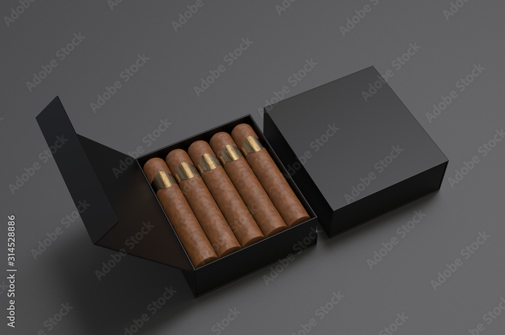 Blank cigars in hard paper box template for mock up, 3d render illustration. Blank cigars in hard paper box template for mock up, 3d render illustration.
