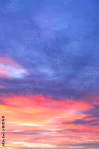 Morning sky with different colors. Colorful dawn in the mountains. © beverli
