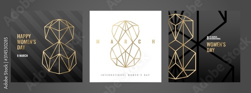 Template card with polygonal number 8 for International Women's Day. Invitation template.