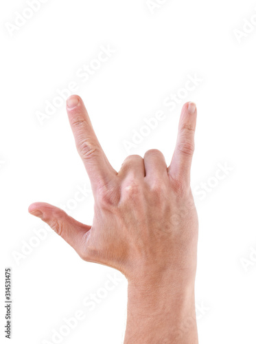 Sign of the horns, hand isolated on white background