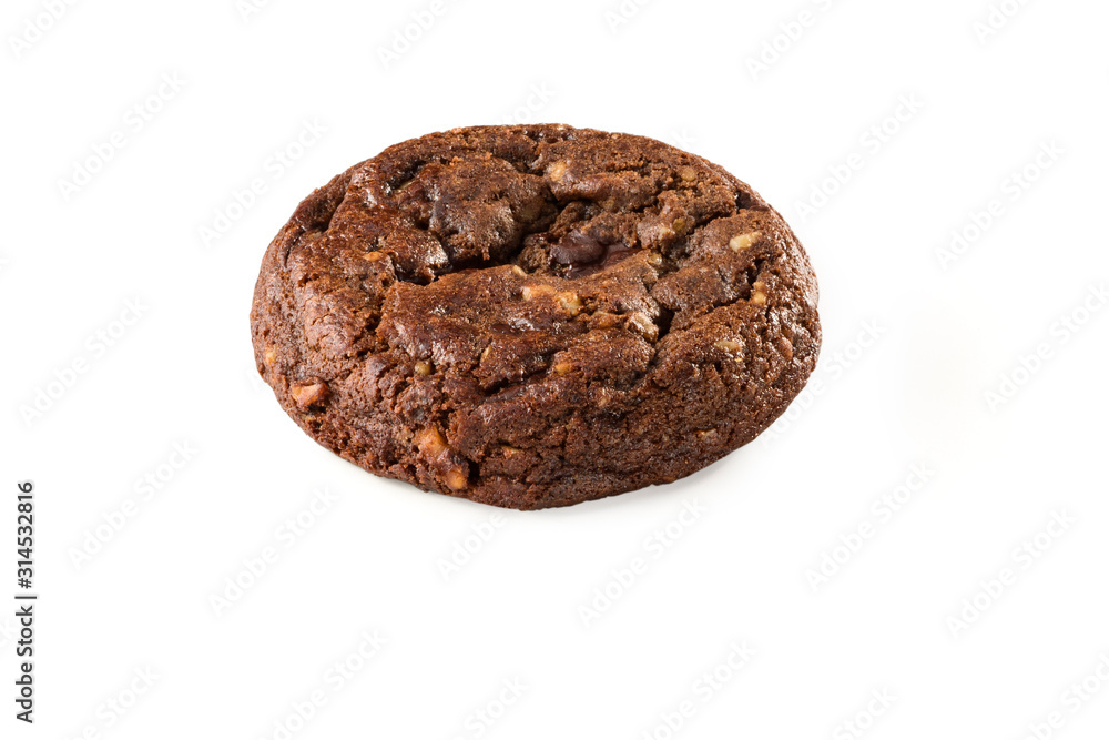 Chocolate chip cookie with nuts, isolated on white background Chocolate chip cookie with nuts, isolated on white background