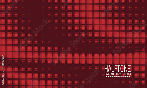 Halftone background design with array of red small squares on brown. Monochrome abstract banner template.