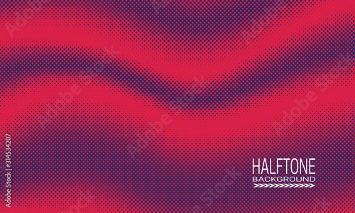 Halftone background design with array of blue small squares on pink. Monochrome abstract layout of editable colors.