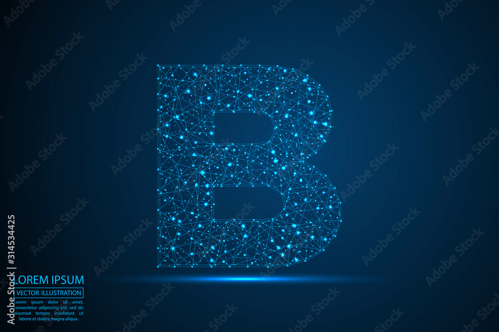 English letters abstract font consists 3d of triangles, lines, dots and connections. On a dark blue background cosmic universe stars, meteorites, galaxies. Vector illustration EPS 10. English letters abstract font consists 3d of triangles, lines, dots and connections. On a dark blue background cosmic universe stars, meteorites, galaxies. Vector illustration EPS 10.