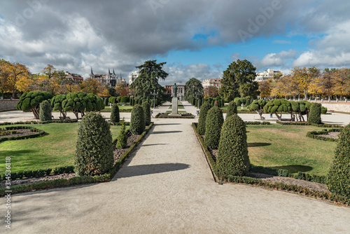The Buen Retiro Park in Madrid, Spain. Famous huge park in the center of the city of Madrid