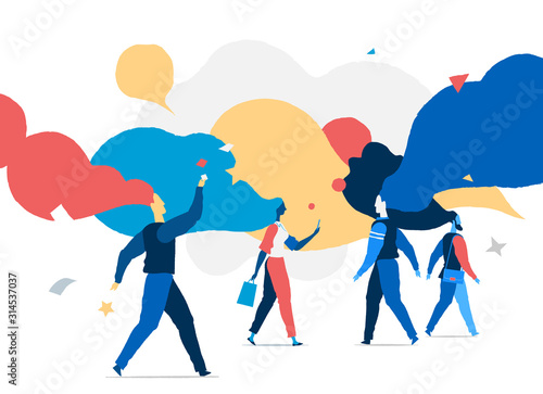Concetto di idee virali. Persone che camminano e le loro idee - Illustrazione vettoriale	