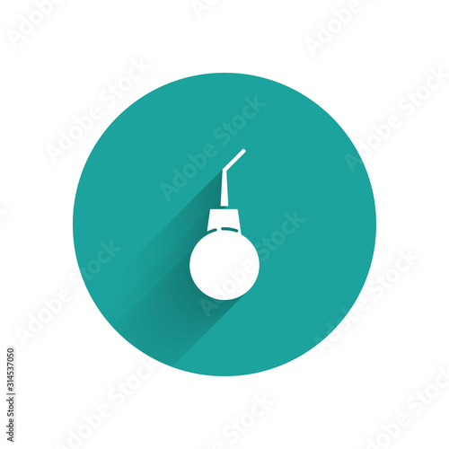 White Enema pear icon isolated with long shadow. Medical rubber pump. Green circle button. Vector Illustration